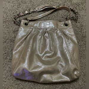 Coach Madison Metallic Silver Blue Satin Lined Chain Crossbody Shoulder Bag